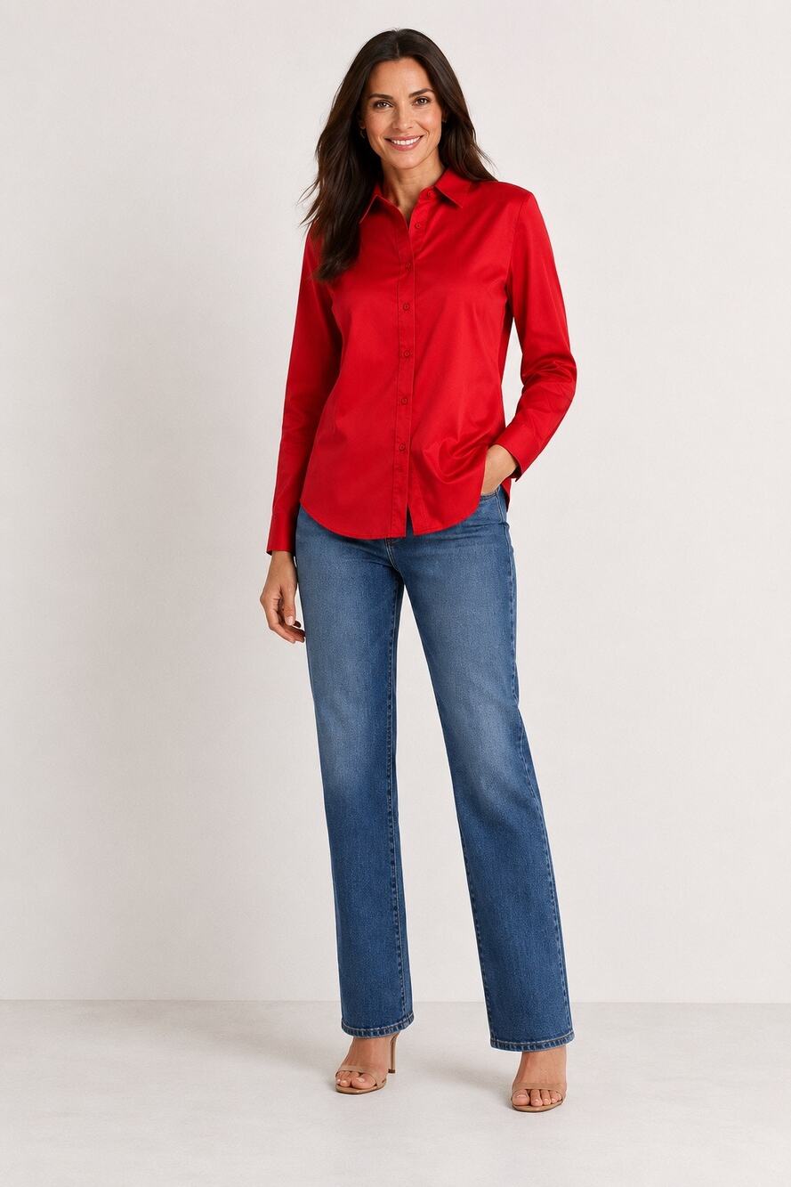 Chicos Womens Shirt 3 XL Red Button Up No Iron Long Sleeve Career Easy Work